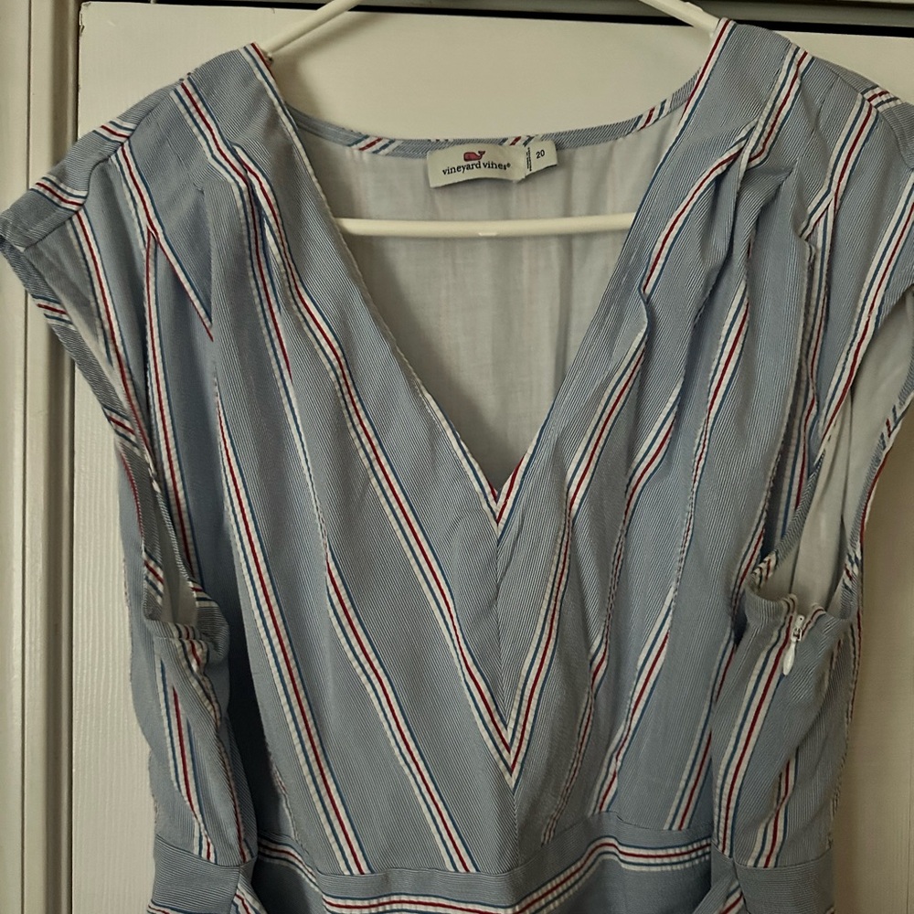 Vineyard Vines Blue Midi Sundress with V-Neck and Cap Sleeves - Picture 2 of 3